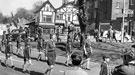 View: c03522 Alderley Edge: Wilmslow Road from Ryleys Lane, St George's Day procession 	